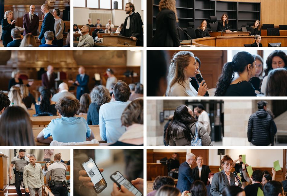 plusieurs photos montrant une audience et les personnes qui y assistent